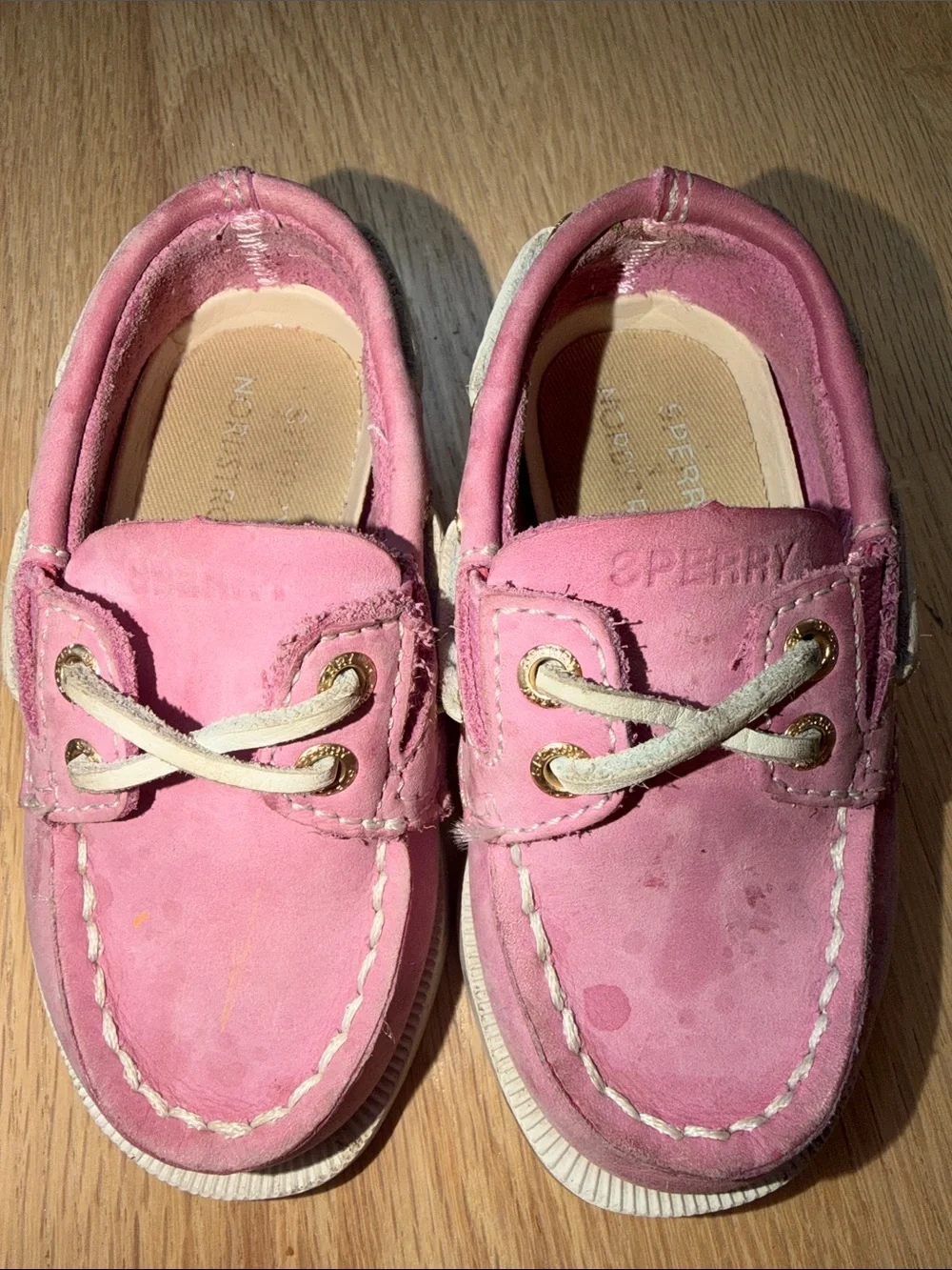 Sperry Pink Kids Moccasin Boat Shoes with White Laces